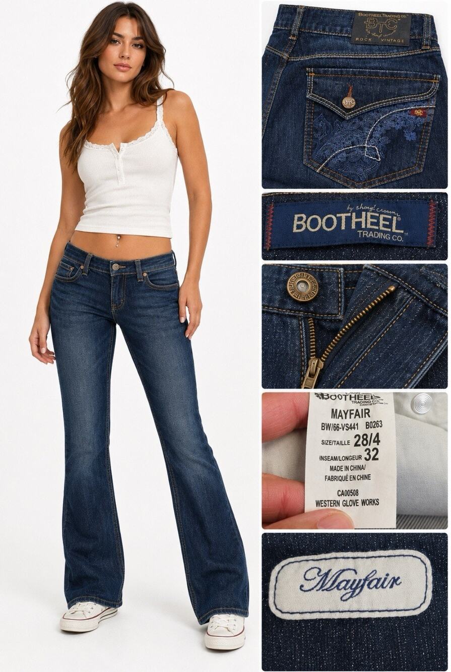 Y2K Bootheel Trading Co Rock Vintage Women's Bootcut Jeans Size 28/4 Dark Wash